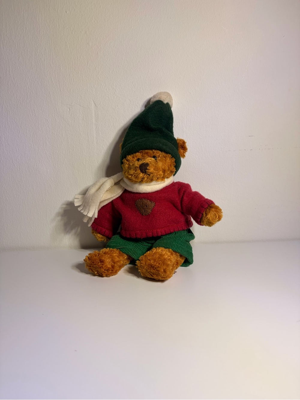 Holiday Teddy Bear Plush in Red Sweater and Green Hat